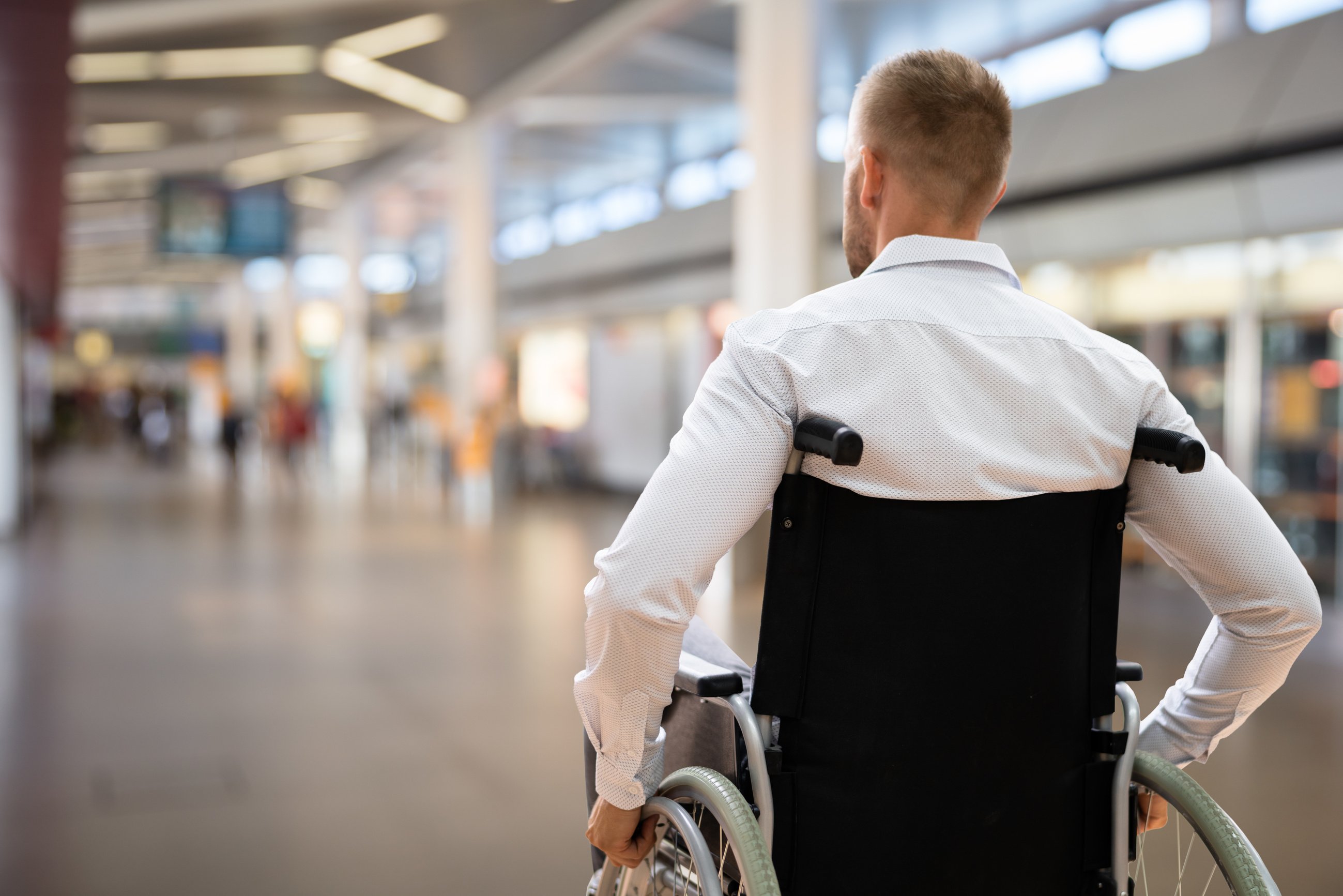 Disabled Adult People Travel In Wheelchair